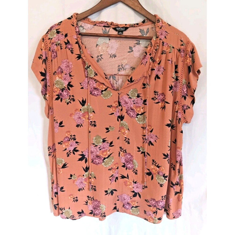 Buffalo David Bitton Women’s XL Terracotta Floral Boho Peasant Blouse